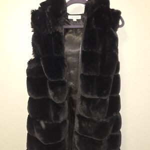 Via Spiga Black Faux Fur Vest